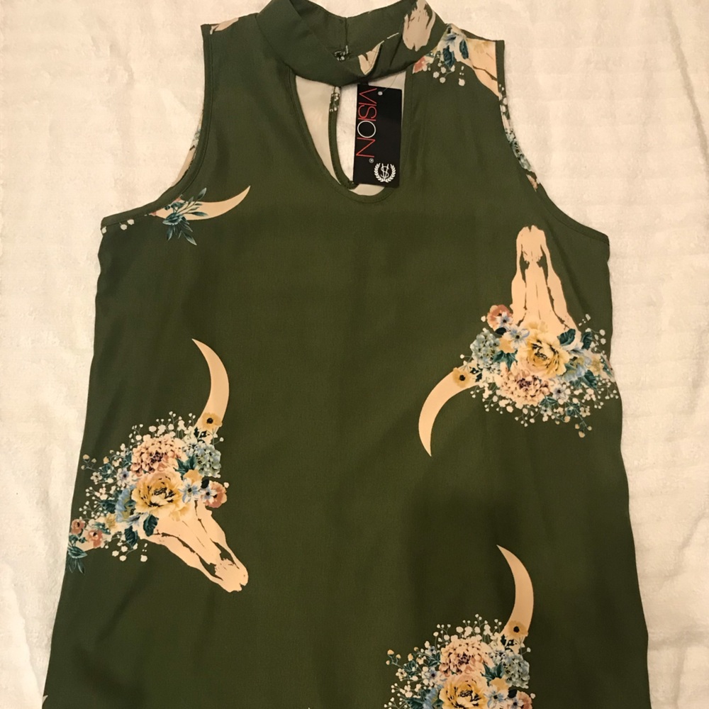 NWT Vision Women’s Edgy Boho Shift Dress M Green Clean Smoke & Per Free Home. - Picture 6 of 11